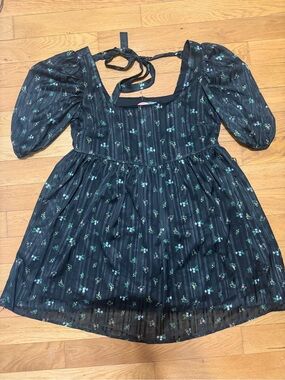 ARULA Black Floral Puff-Sleeve Milk Maid Babydoll Dress
